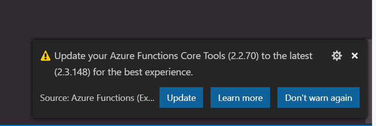 Upgrade Azure Functions Core Tools -fail